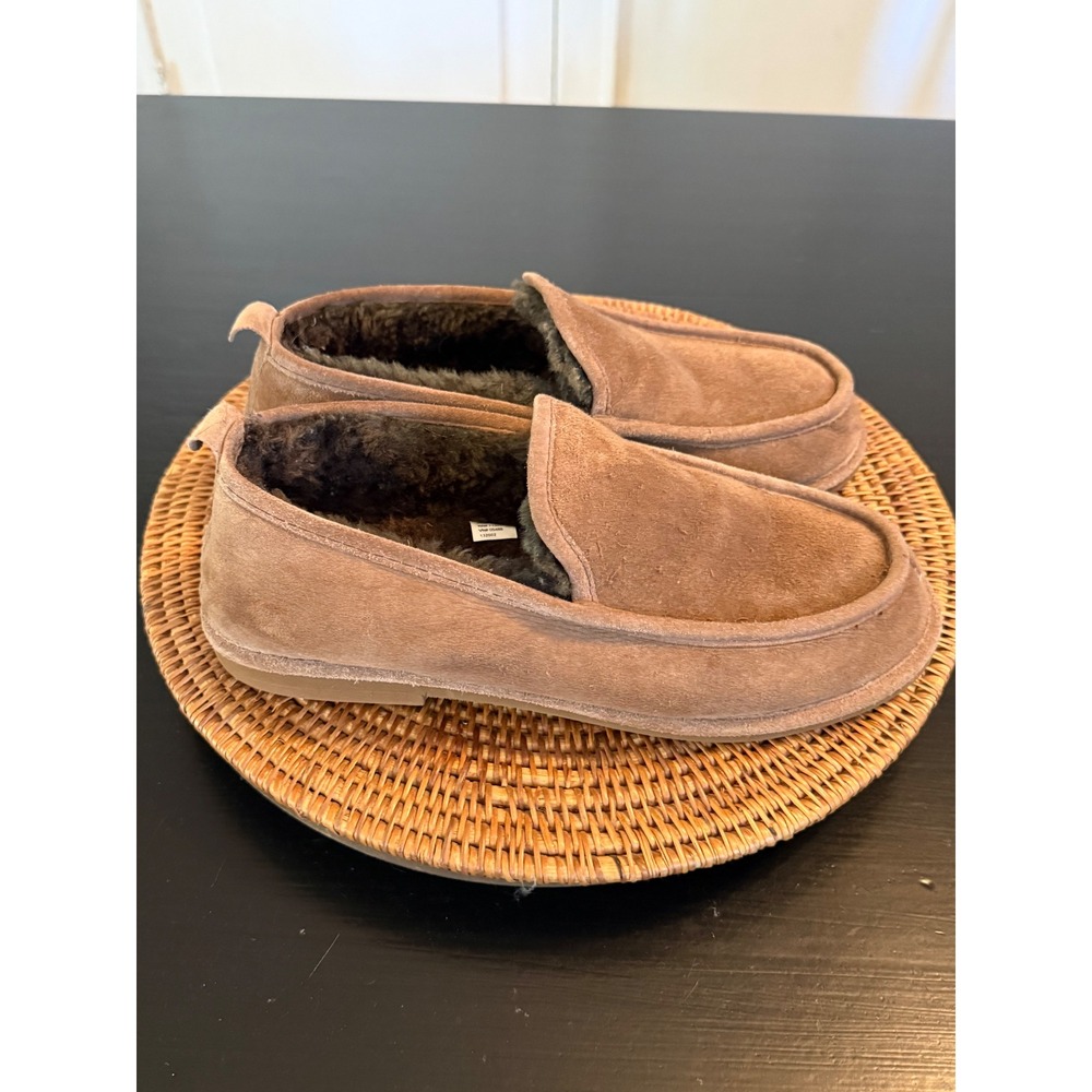 LL Bean Mens Wicked Good‎ Venetian Slippers Tan Suede Shearling Lined 11M
